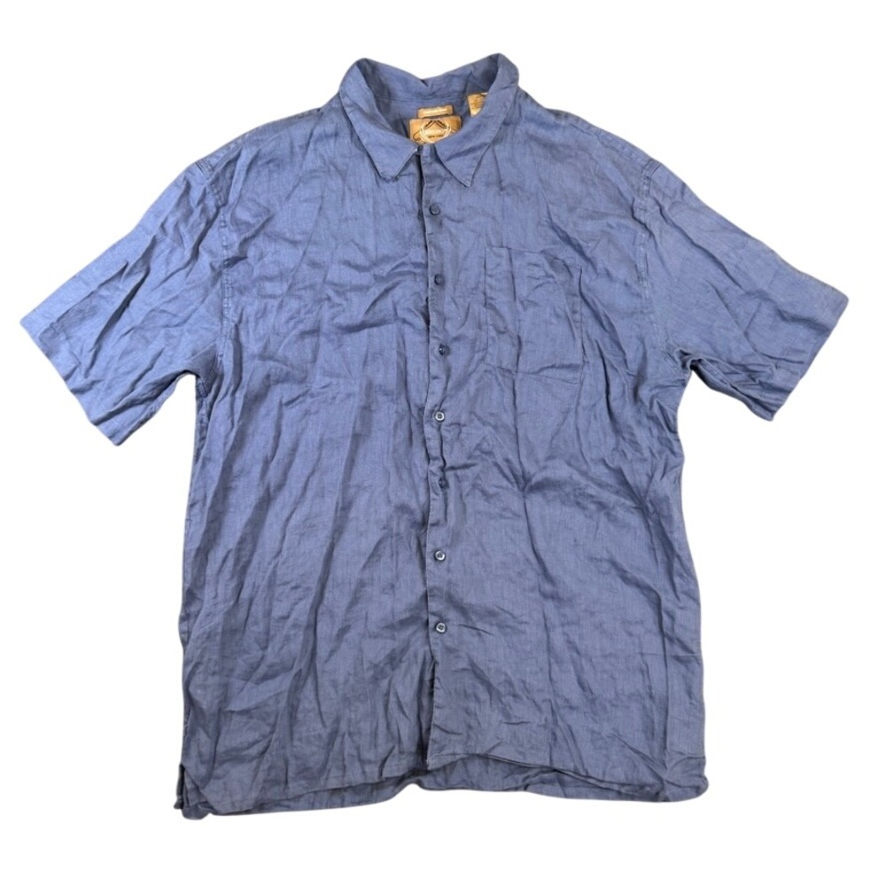 Bruno New York Mens 2XL Blue Washable Linen Short Sleeve Button Down Shirt